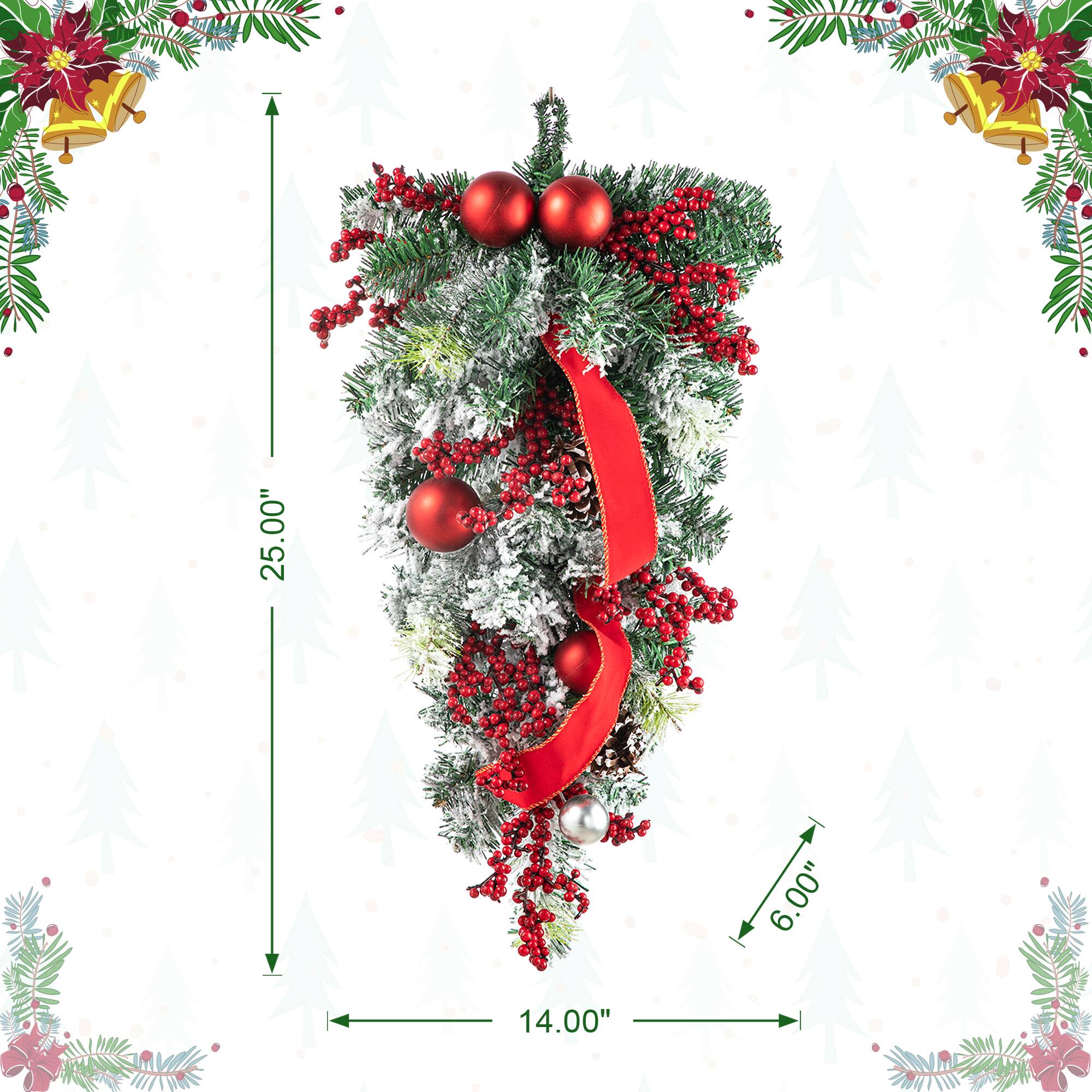 Glitzhome® 25" Flocked Berry, Ornament & Pinecone Ribbon Teardrop